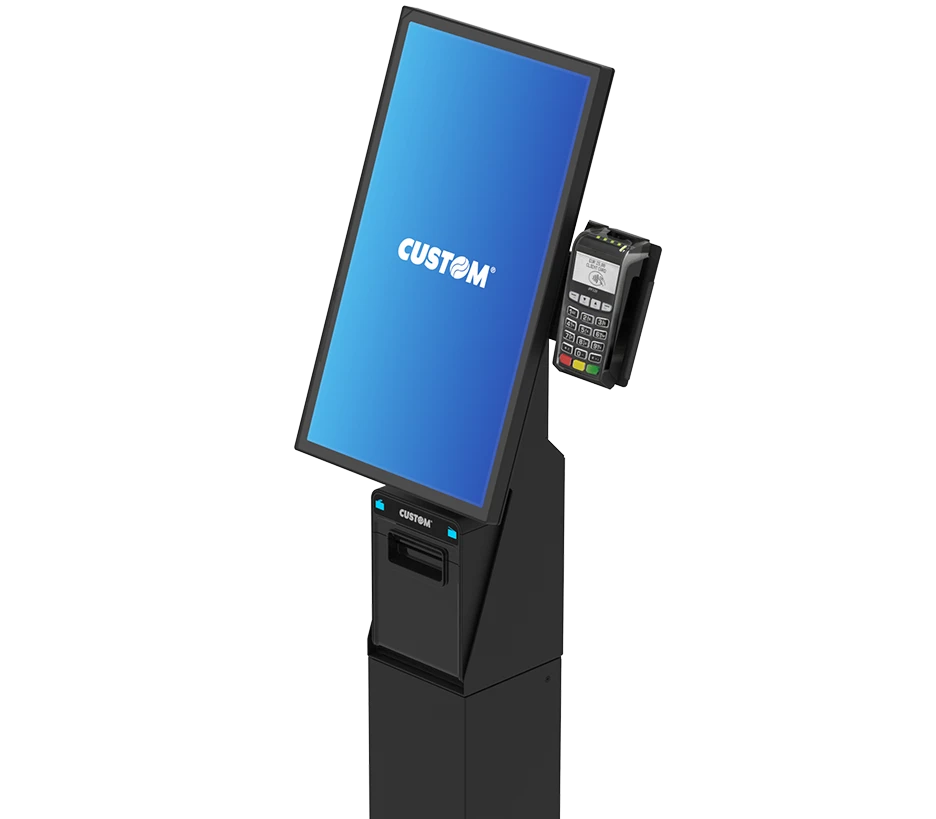 Custom Connect multifunctional stand with portrait monitor, receipt printer and payment terminal